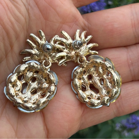 Gold and Green Pineapple Earrings - Picture 4 of 4